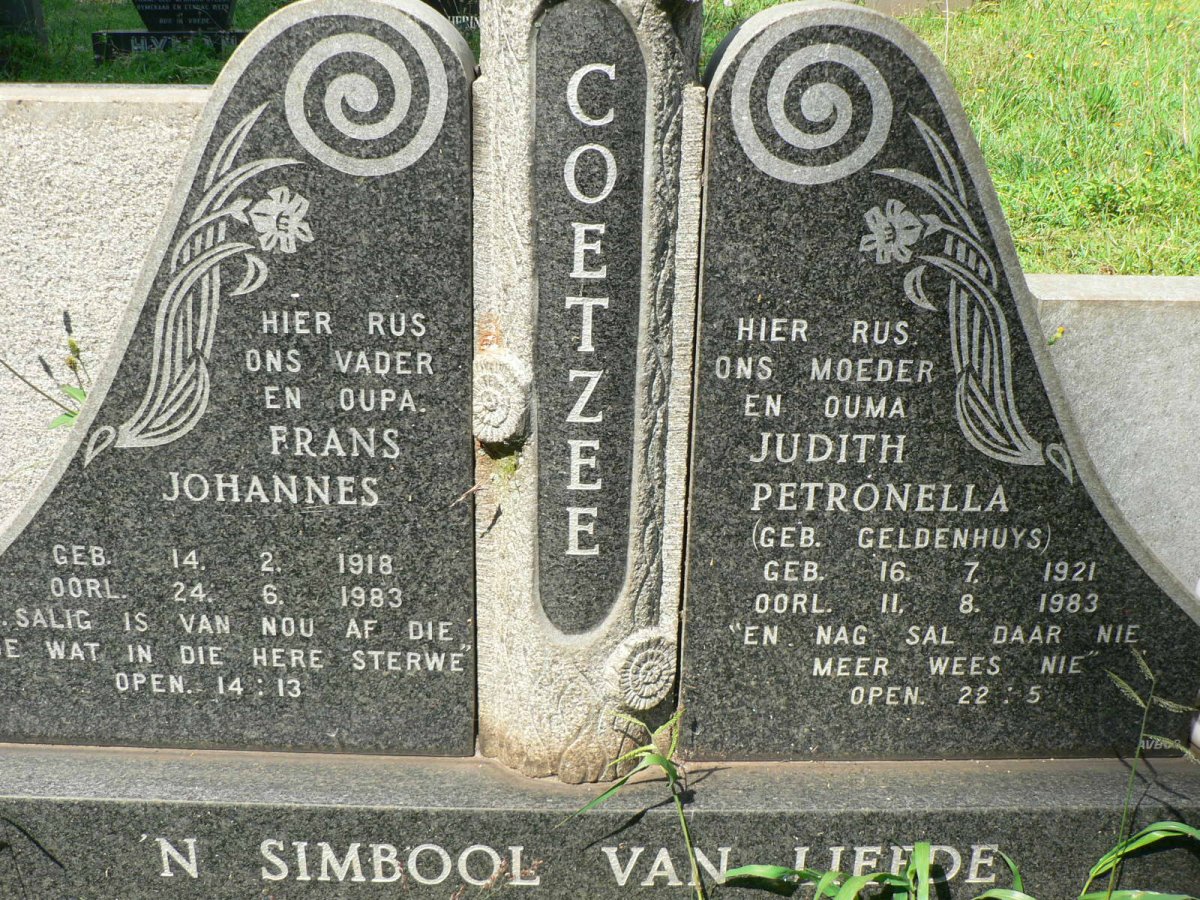 COETZEE Frans Johannes 1918-1983 &amp; Judith Petronella GELDENHUYS 1921-1983