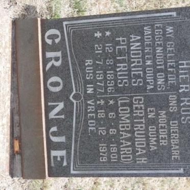 CRONJE Andries Petrus 1896-1977 &amp; Gertruida H. LOMBAARD 1901-1979