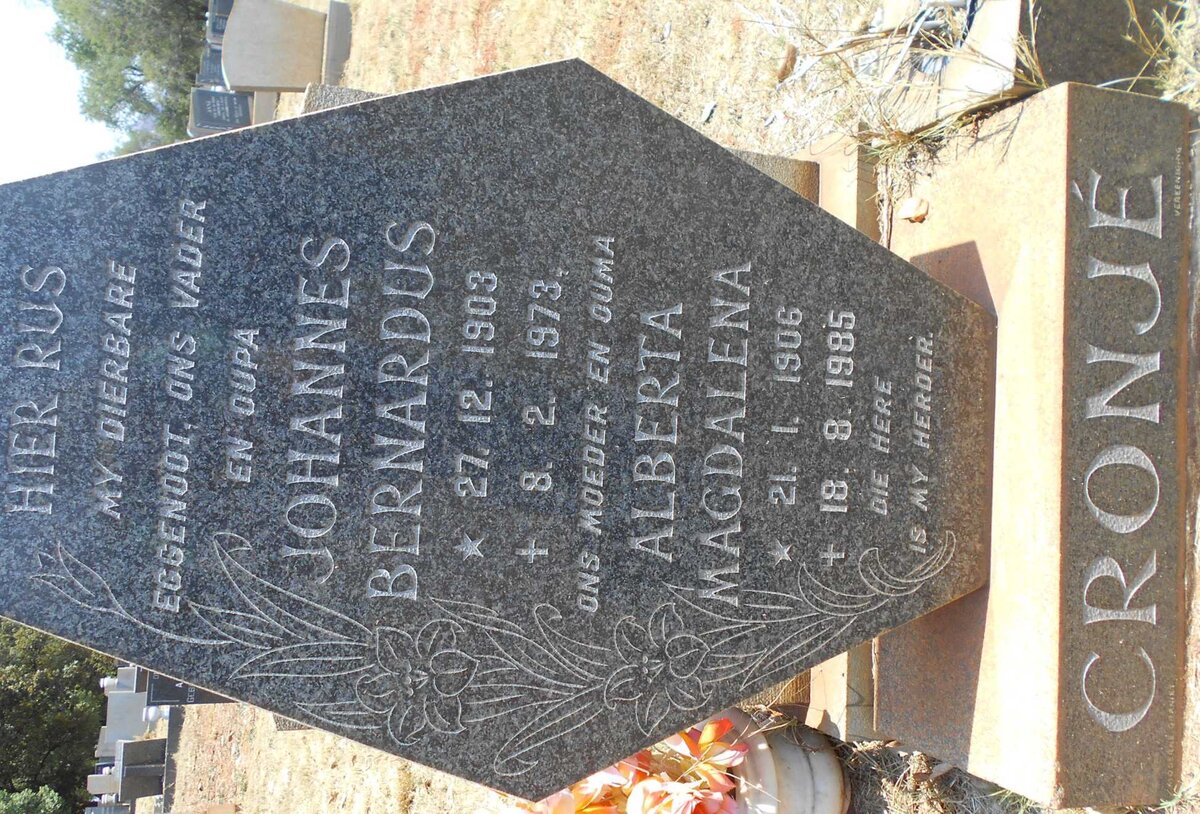 CRONJÉ Johannes Bernardus 1903-1973 &amp; Alberta Magdalena 1906-1985
