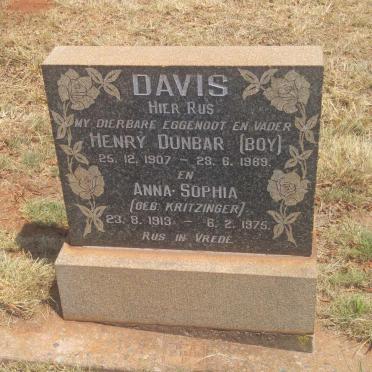 DAVIS Henry Dunbar 1907-1969 &amp; Anna Sophia KRITZINGER 1913-1975