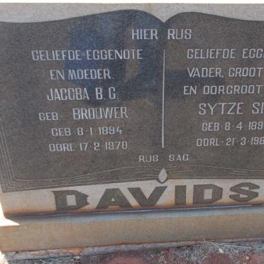 DAVIDS Sytze Sibo 1898-1989 &amp; Jacoba B.C. BROUWER 1894-1970