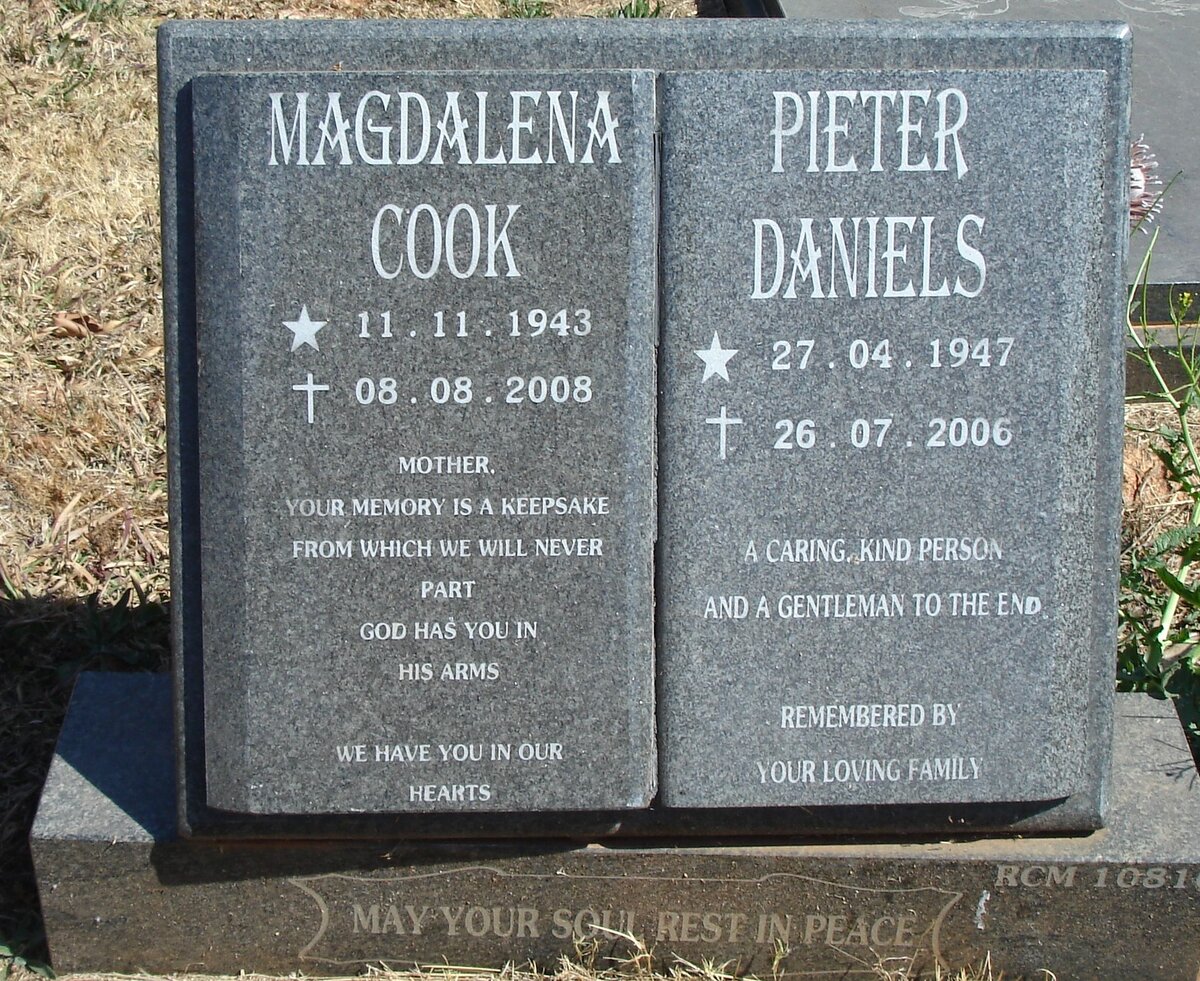 DANIELS Pieter 1947-2006 &amp; Magdalena COOK 1943-2008