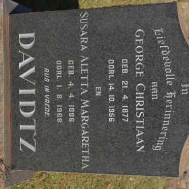 DAVIDTZ George Christiaan 1877-1956 &amp; Susara Aletta Margaretha 1886-1968