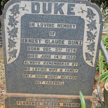 DUKE Ernest Claude 1874-1955 &amp; Florence Selina Minnie SIDDLE 1883-1959