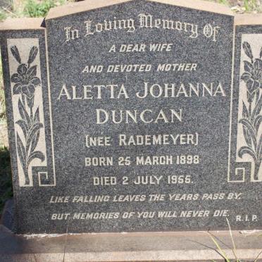 DUNCAN Aletta Johanna nee RADEMEYER 1898-1955