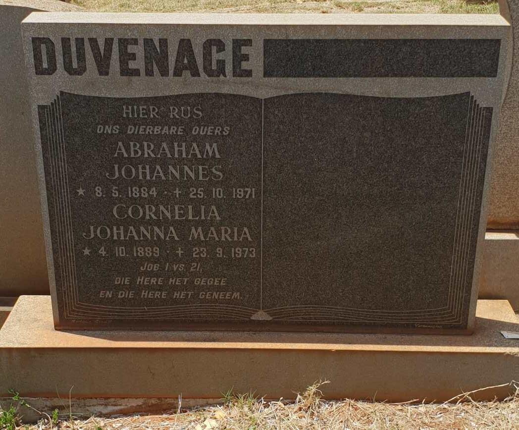 DUVENAGE Abraham Johannes 1884-1971 &amp; Cornelia Johanna Maria 1889-1973