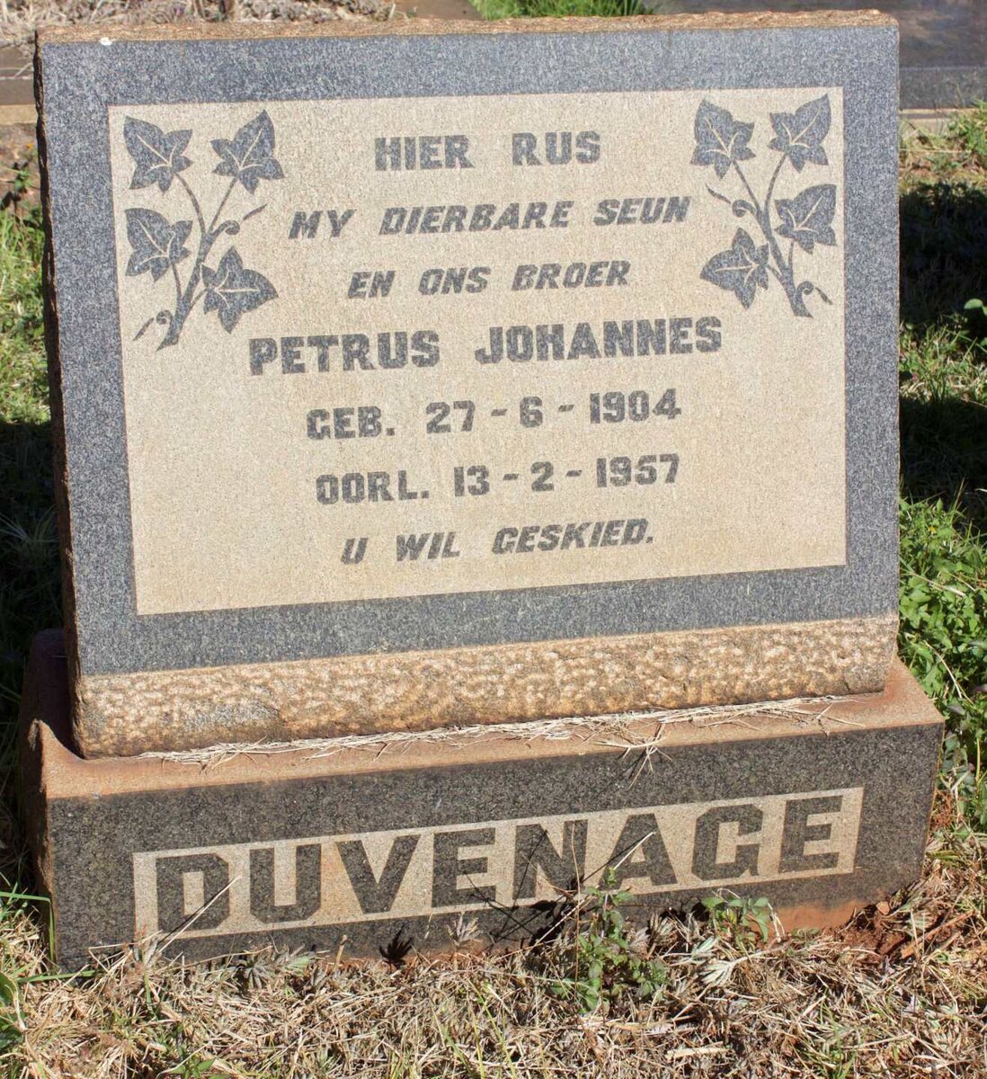 DUVENAGE Petrus Johannes 1904-1957