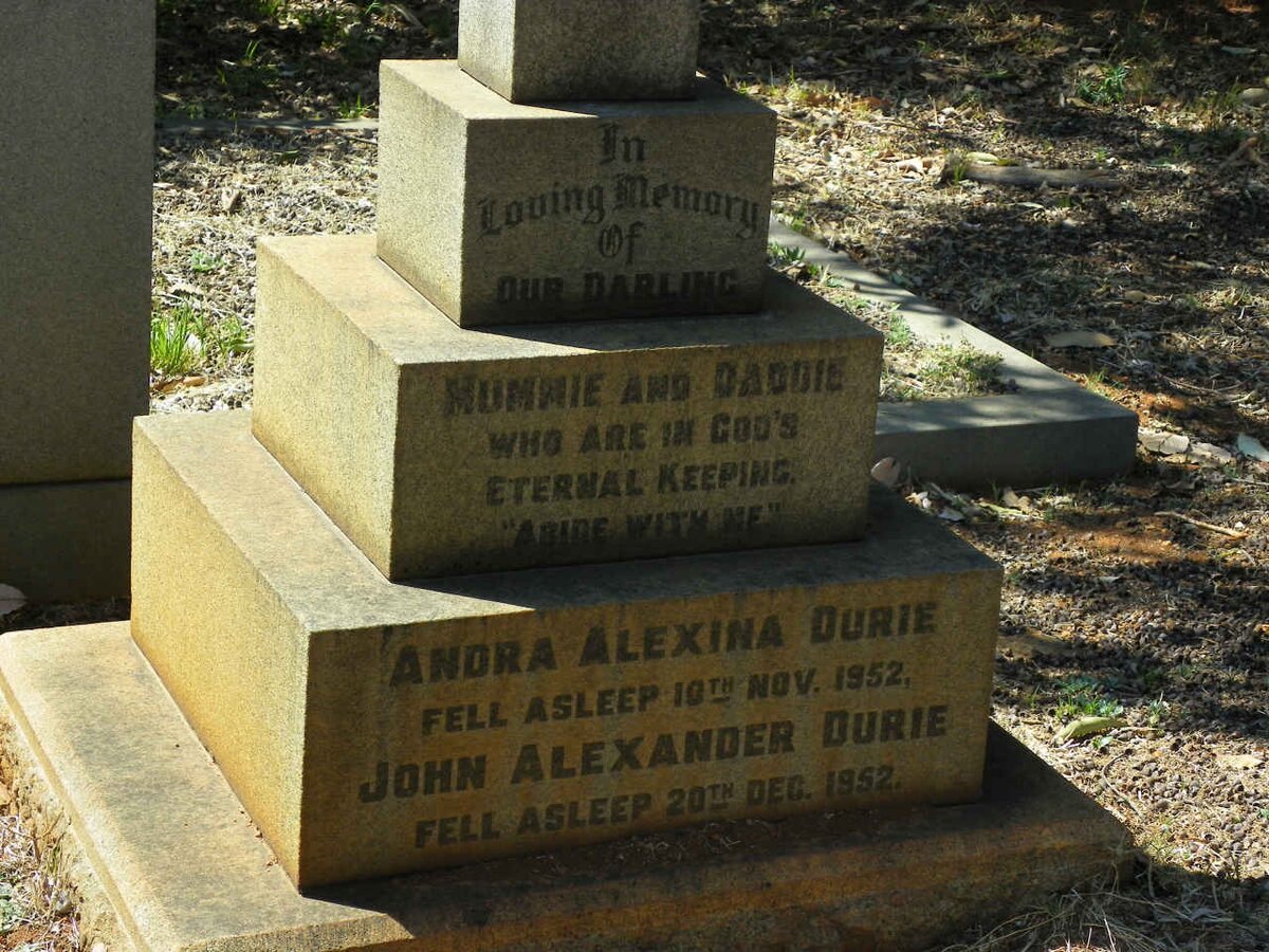 DURIE John Alexander -1952 &amp; Andra Alexina -1952