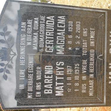 DYK Barend Matthys, van 1917-1975 &amp; Gertruida Magdalena 1930-2003