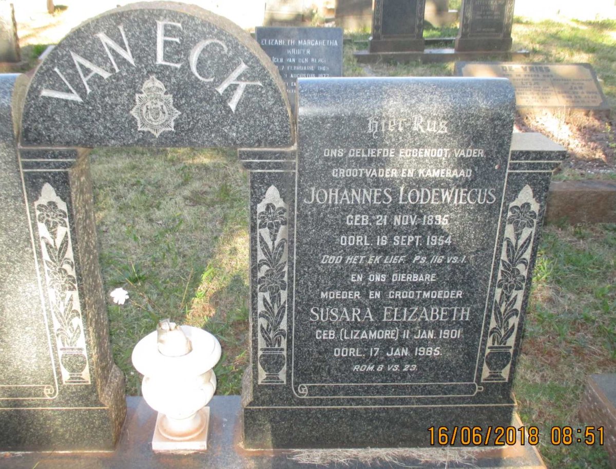 ECK Johannes Lodewiecus, van 1895-1954 &amp; Susara Elizabeth LIZAMORE 1901-1985