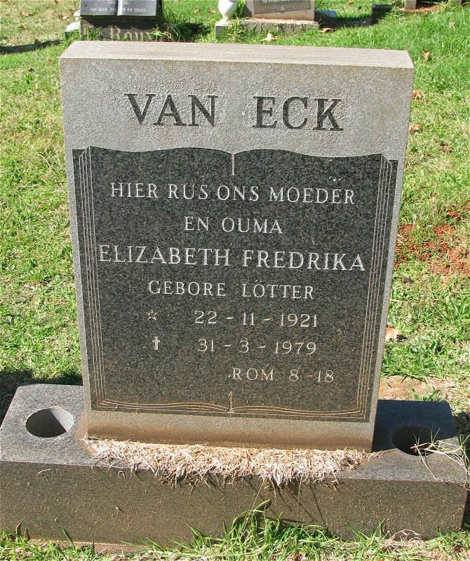 ECK Elizabeth Fredrika, van nee LOTTER 1921-1979