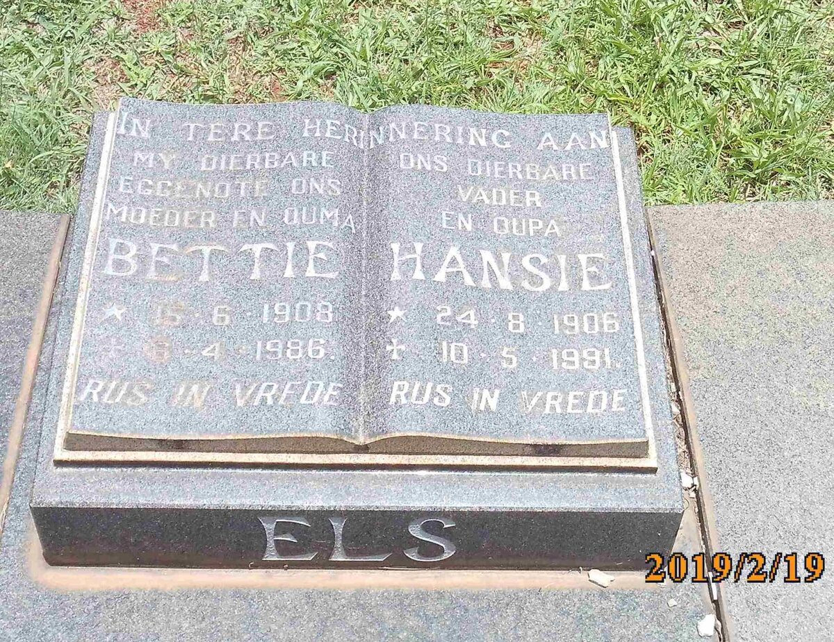 ELS Hansie 1906-1991 &amp; Bettie 1908-1986