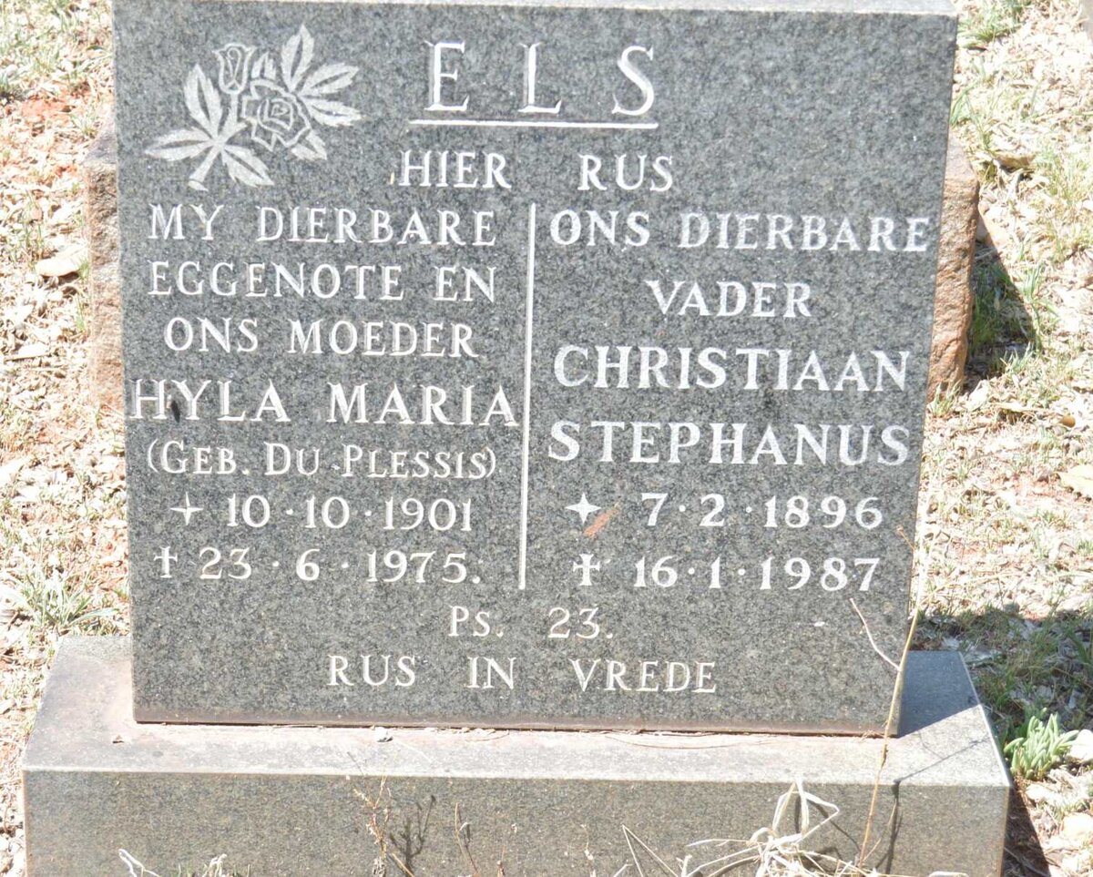 ELS Christiaan Stephanus 1896-1987 &amp; Hyla Maria DU PLESSIS 1901-1975