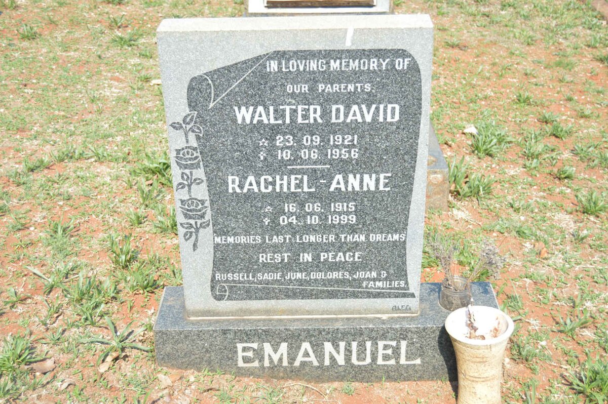 EMANUEL Walter David 1921-1956 &amp; Rachel Anne 1915-1999