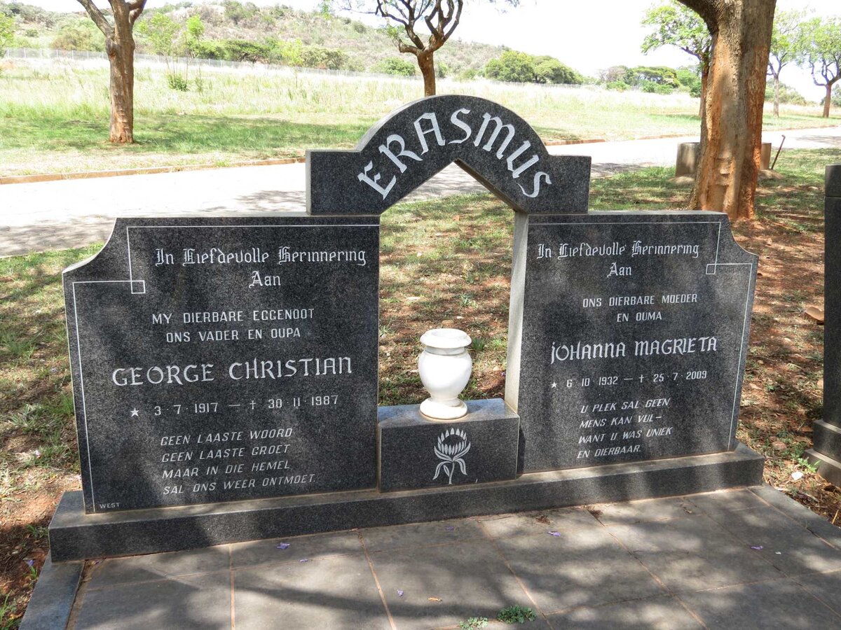 ERASMUS George Christian 1917-1987 &amp; Johanna Magrieta 1932-2009