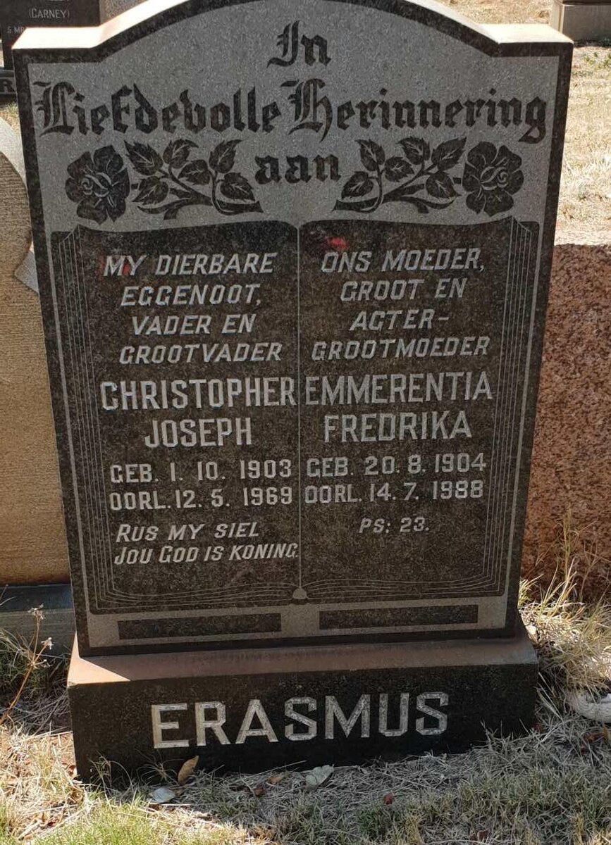 ERASMUS Christopher Joseph 1903-1969 &amp; Emmerentia Fredrika 1904-1988