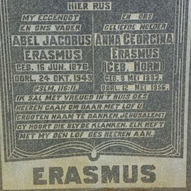 ERASMUS Abel Jacobus 1876-1949 &amp; Anna Georgina HORN 1883-1956
