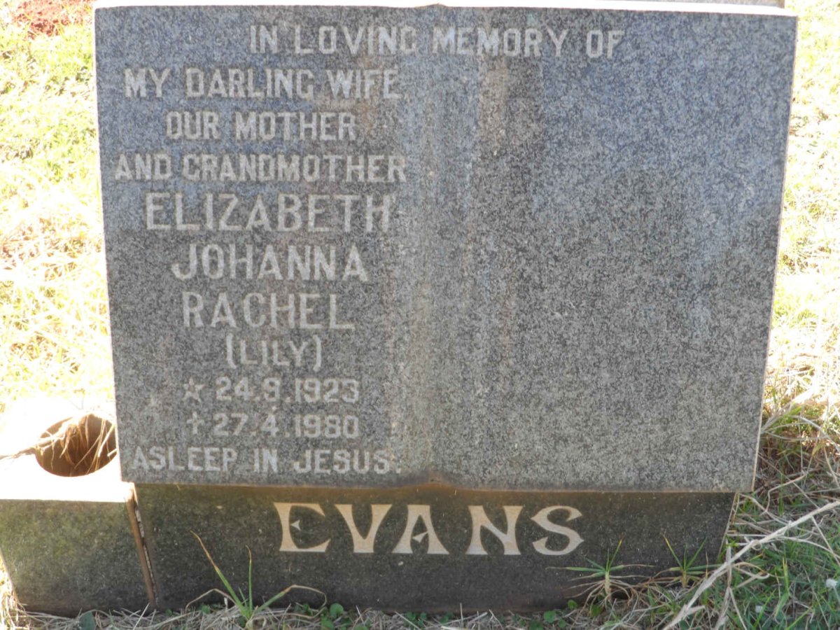 EVANS Elizabeth Johanna Rachel 1923-1980