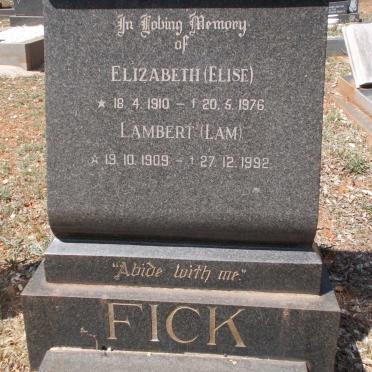 FICK Lambert 1909-1992 &amp; Elizabeth 1910-1976