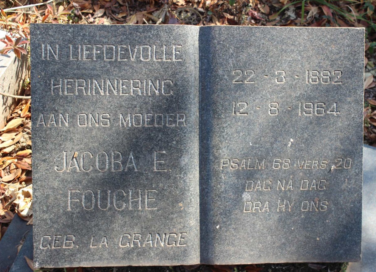 FOUCHE Jacoba E. nee LA GRANGE 1882-1964
