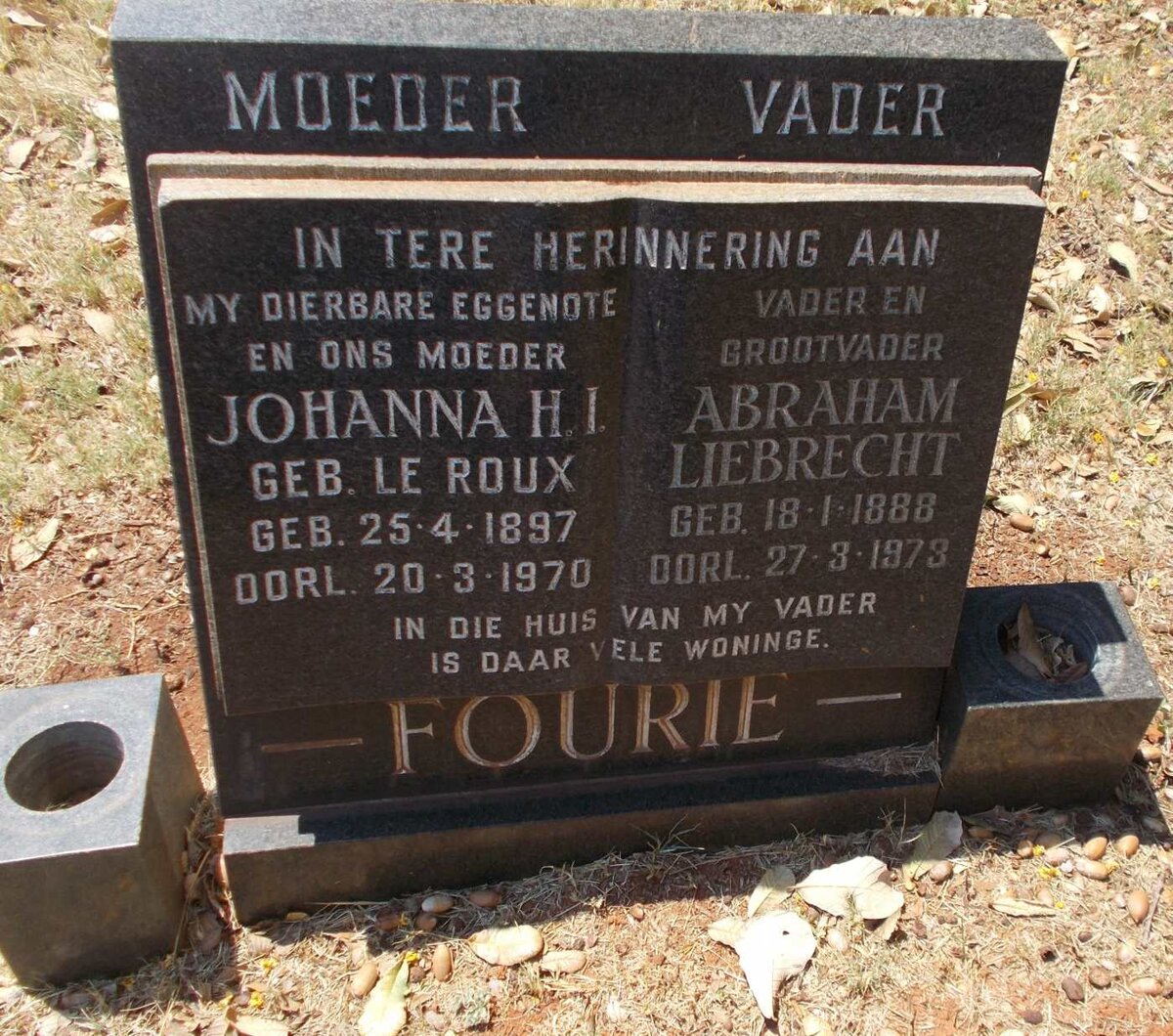 FOURIE Abraham Liebrecht 1888-1973 &amp; Johanna H.I. LE ROUX 1897-1970