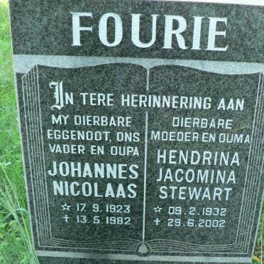 FOURIE Johannes Nicolaas 1923-1982 &amp; Hendrina Jacomina Stewart 1932-2002