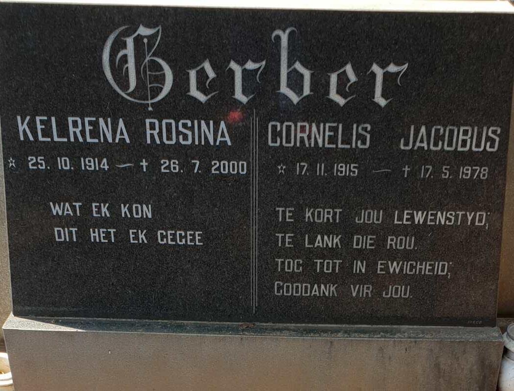 GERBER Cornelis Jacobus 1915-1978 &amp; Kelrena Rosina 1914-2000