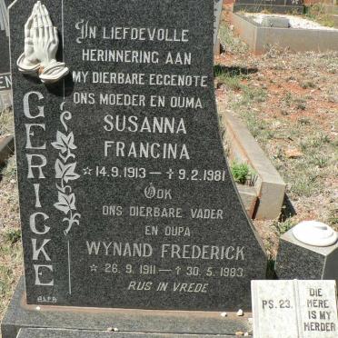 GERICKE Wynand Frederick 1911-1983 &amp; Susanna Francina 1913-1981