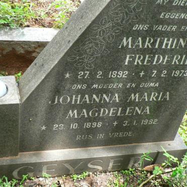 GEYSER Marthinus Frederik 1892-1973 &amp; Johanna Maria Magdalena 1898-1982