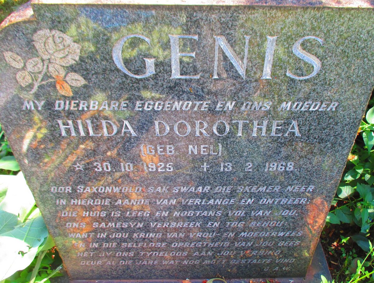 GENIS Hilda Dorothea nee NEL 1925-1968