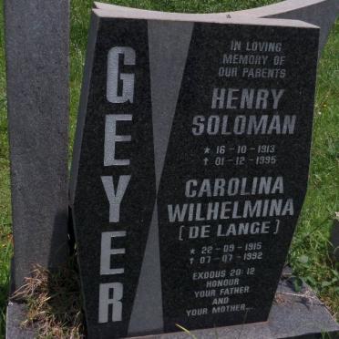 GEYER Henry Soloman 1913-1995 &amp; Carolina Wilhelmina DE LANGE 1915-1992