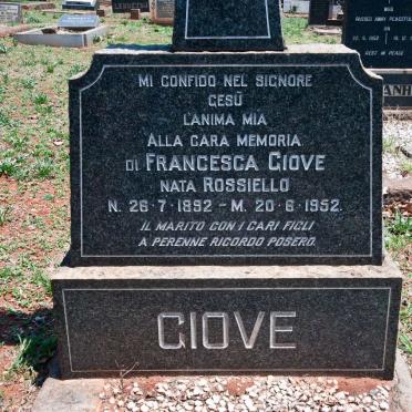 GIOVE Francesca nee ROSSIELLO 1892-1952 :: GIOVE Joe 1914-1953