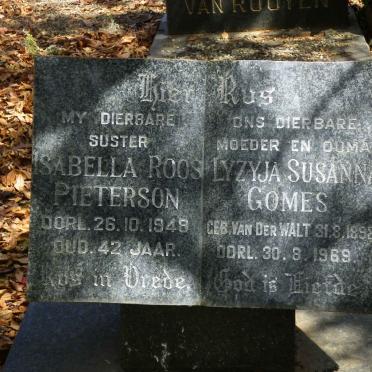 GOMES Lyzyja Susanna nee VAN DER WALT 1892-1969 :: PIETERSEN Isabella Roos -1948