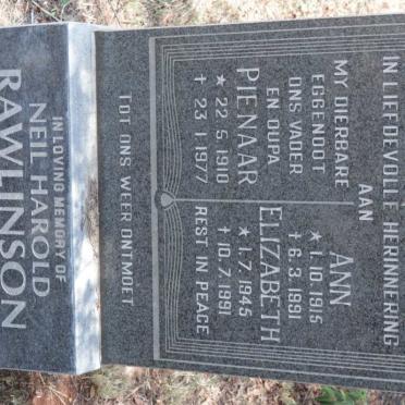 GOOSEN Pienaar 1910-1977 &amp; Ann 1915-1991 :: GOOSEN Elizabeth 1945-1991 :: RAWLINSON Neil Harold 1974-2016