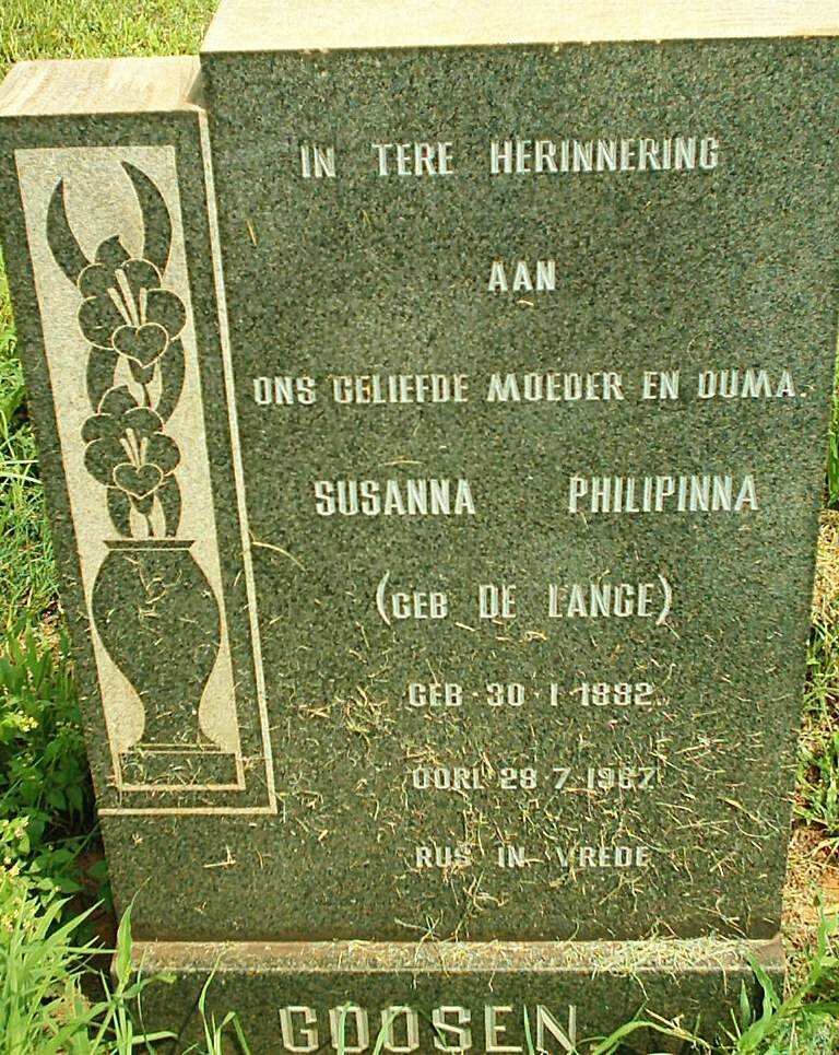 GOOSEN Susanna Philipinna nee DE LANGE 1892-1967
