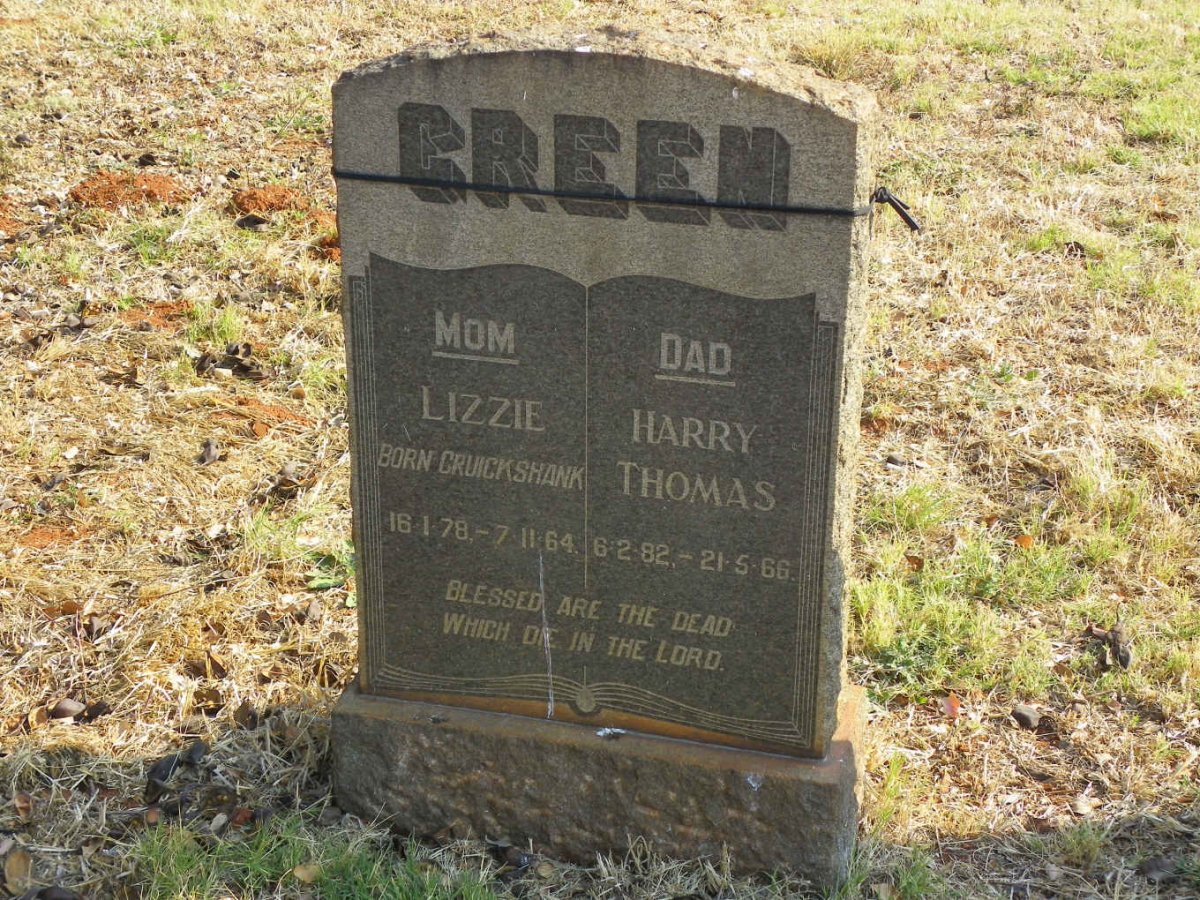 GREEN Harry Thomas 1882-1966 &amp; Lizzie CRUICKSHANK 1878-1964