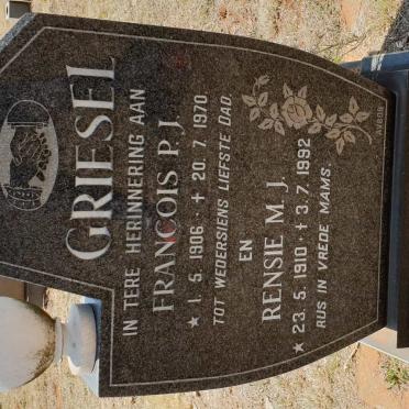 GRIESEL Francois P.J. 1906-1970 &amp; Rensie M.J. 1910-1992