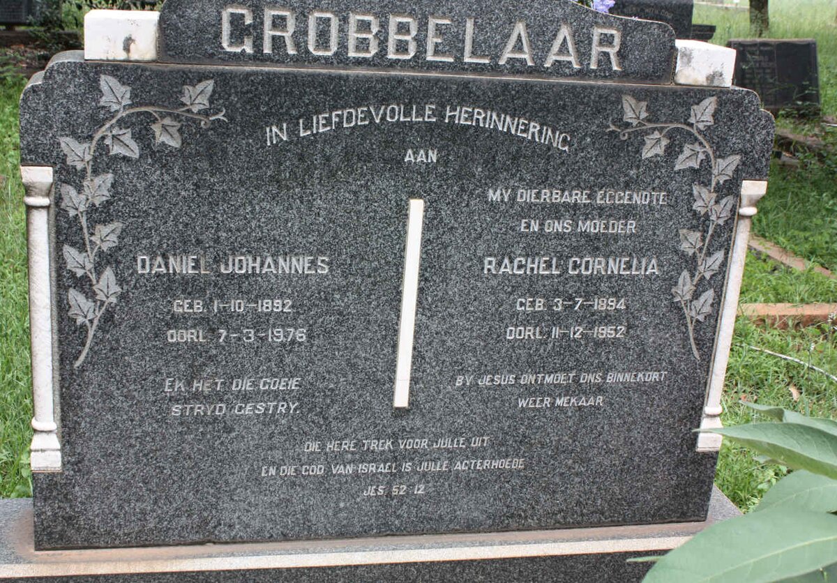 GROBBELAAR Daniel Johannes 1892-1976 &amp; Rachel Cornelia 1894-1952