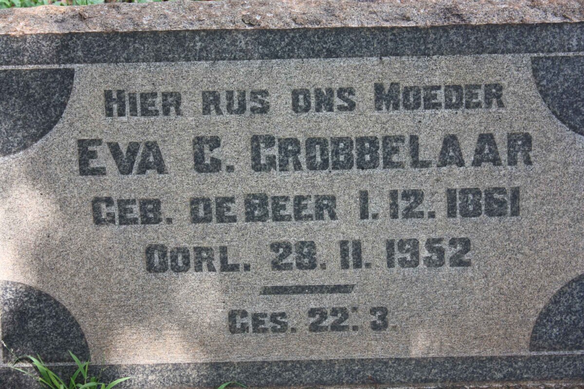 GROBBELAAR Eva C. nee DE BEER 1861-1952