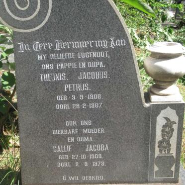 GROBBELAAR Theunis Jacobus Petrus 1906-1967 &amp; Callie Jacoba 1908-1979