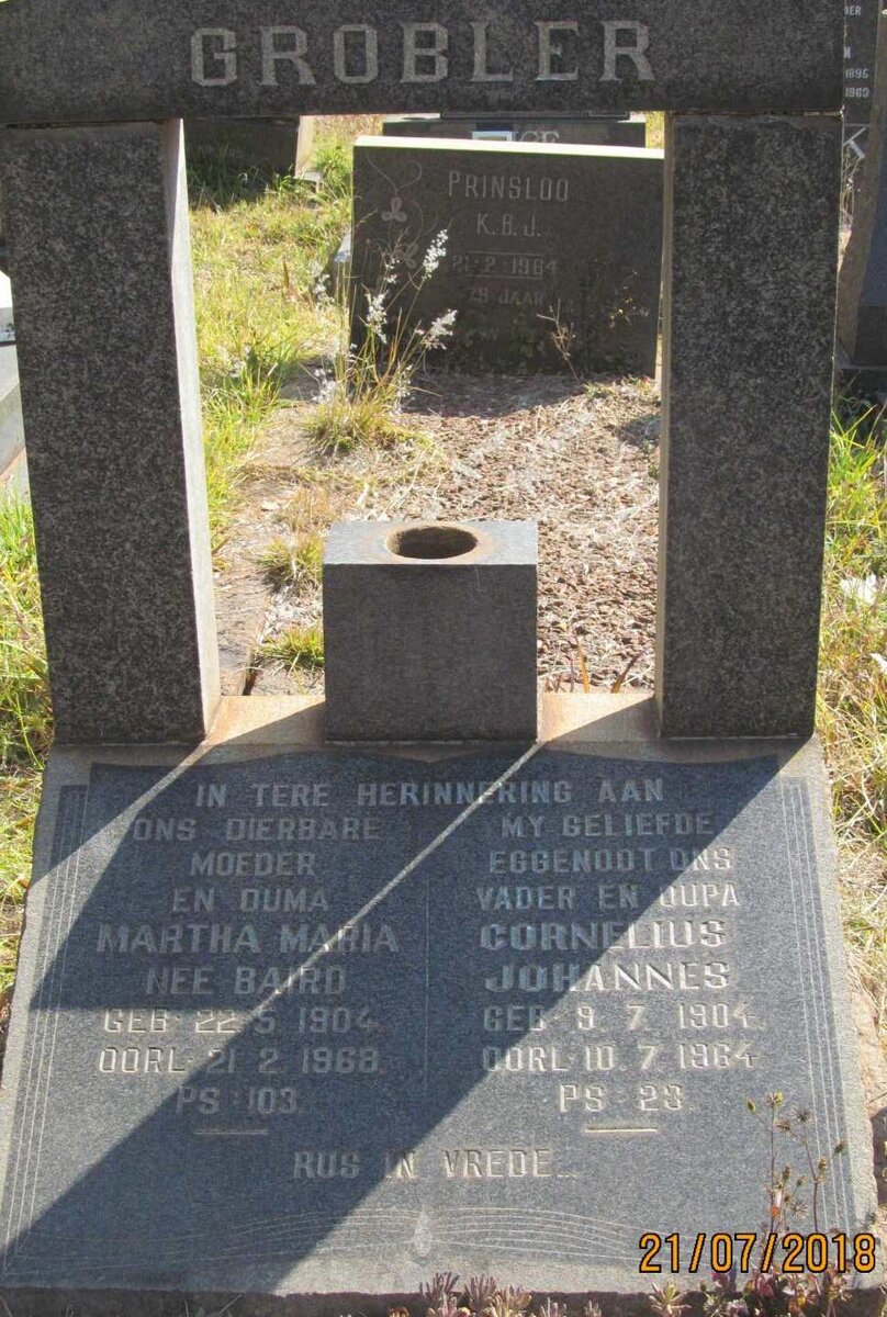 GROBLER Cornelius Johannes 1904-1964 &amp; Martha Maria BAIRD 1904-1968