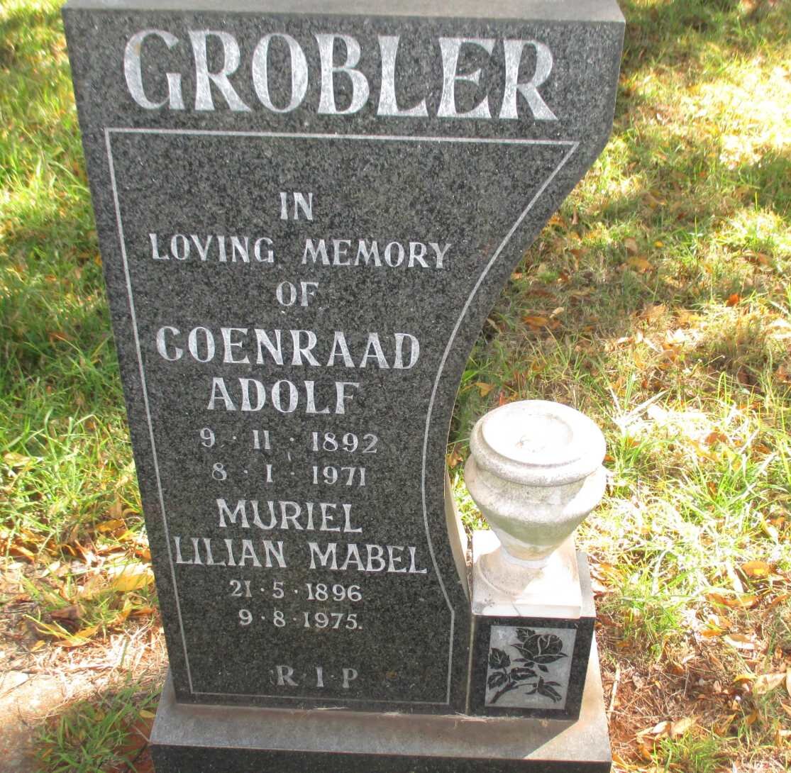 GROBLER Coenraad Adolf 1892-1971 &amp; Muriel Lilian Mabel 1896-1975