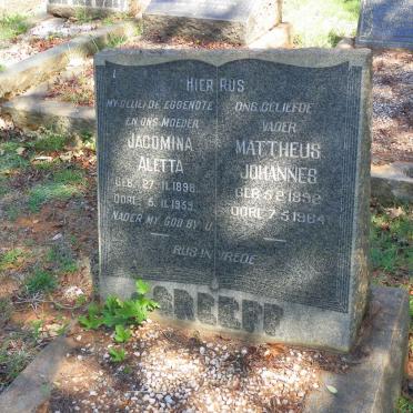 GREEFF Mattheus Johannes 1892-1964 &amp; Jacomina Aletta 1898-1959