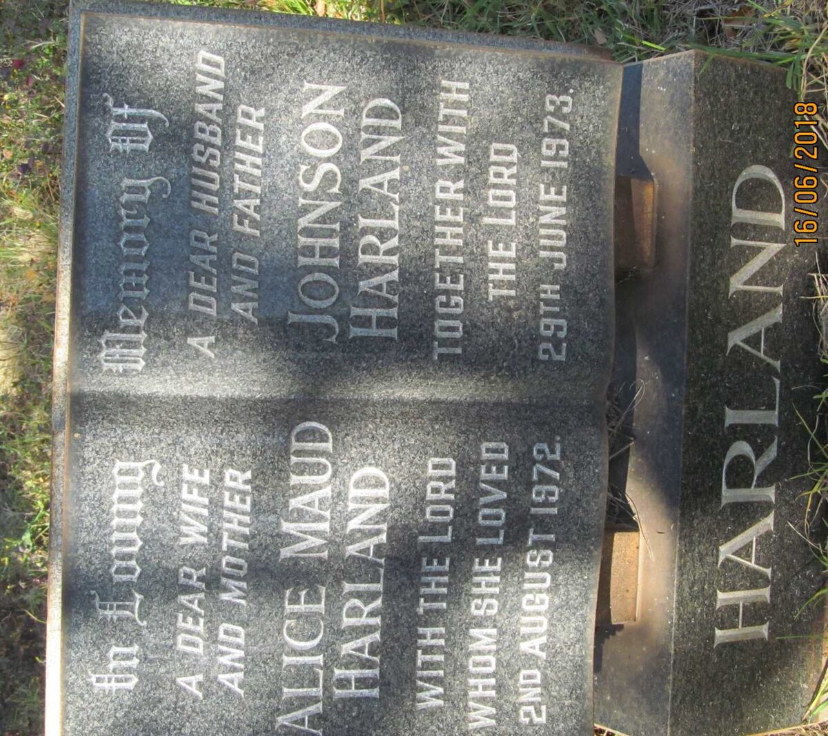HARLAND Johnson -1973  &amp; Alice Maud -1972