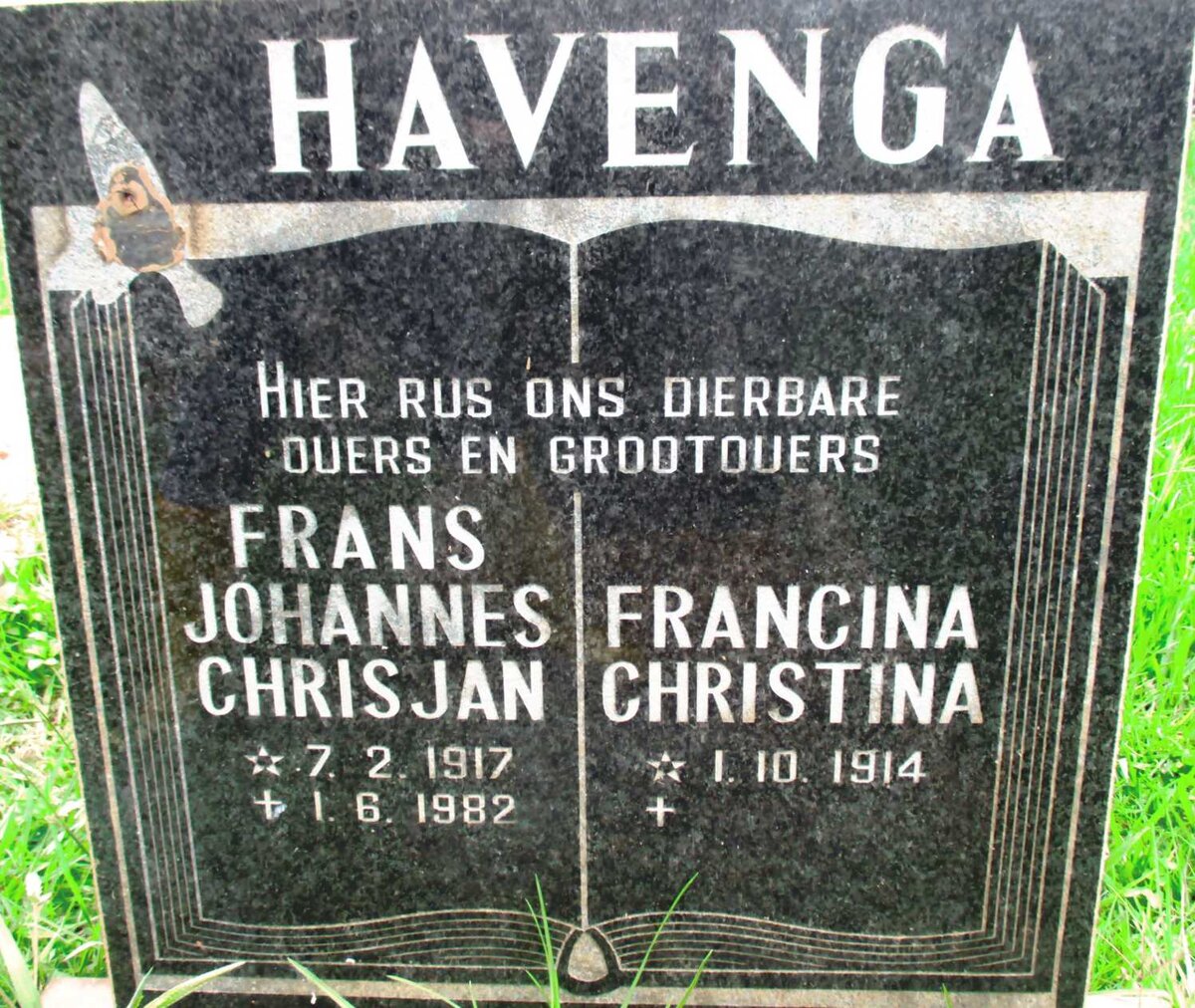 HAVENGA Frans Johannes Chrisjan 1917-1982 &amp; Francina Christina 1914-