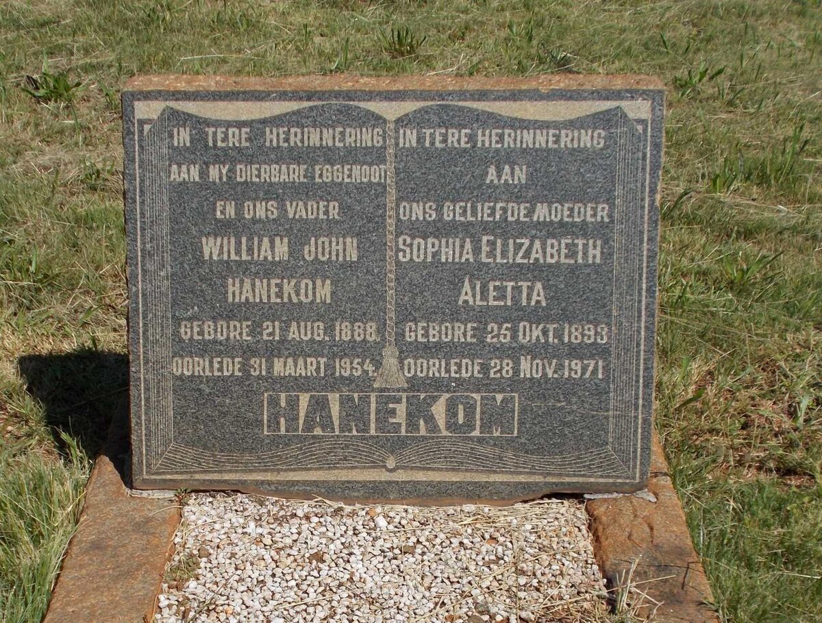 HANEKOM William John 1888-1954 &amp; Sophia Elizabeth Aletta 1893-1971