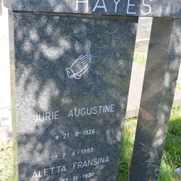 HAYES Jurie Augustine 1926-1983 &amp; Aletta Fransina 1930-1999