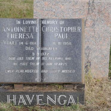 HAVENGA Christopher Paul 1950-1972 &amp; Antionette Theresa nee VIAL 1951-1972