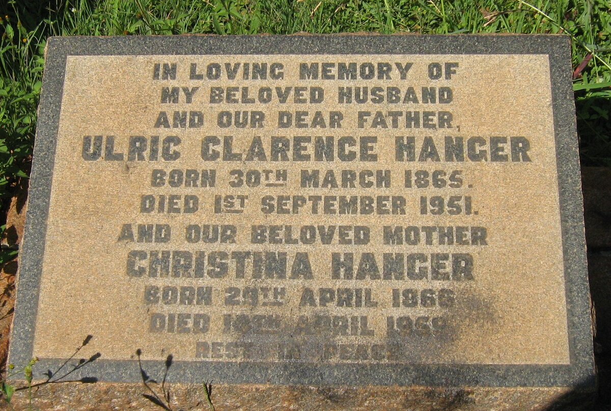 HANGER Ulric Clarence 1865-1951 &amp; Christina 1866-1959