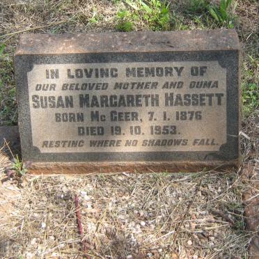 HASSETT Susan Margareth nee McGEER 1876-1953
